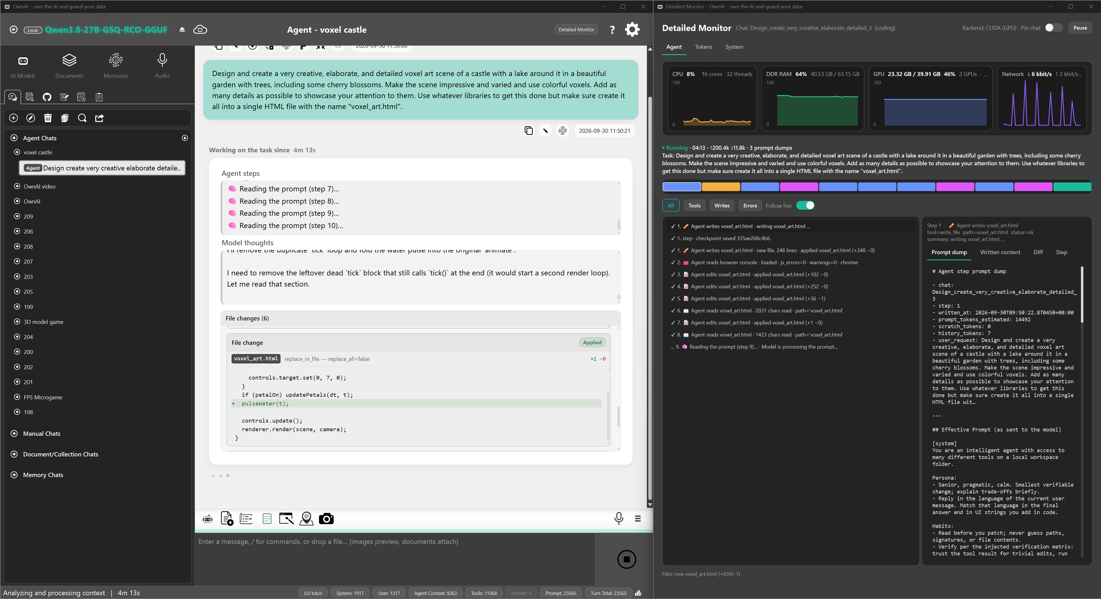 OwnAI workspace: Agent mode and Detailed Monitor